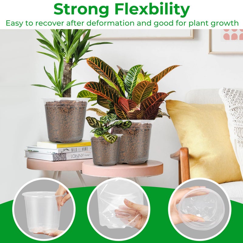 FUIJOL 50 Pack 3/4/5/6/7 Inch Clear Plastic Nursery Pots for Succulents  Herbs  Flowers  Vegetable Seedlings  Durable Nursery Pots for Plants with Drainage Holes - Image 4